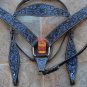 HILASON WESTERN LEATHER BRIDLE HEADSTALL BREAST COLLAR BLACK TURQUOISE INLAY