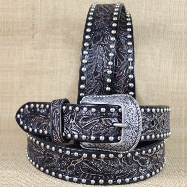 34x1 1/2" 3D NATURAL FLORAL MENS WESTERN FASHION LEATHER BELT SILVER BUCKLE