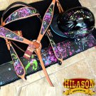 HILASON WESTERN LEATHER HEADSTALL BREAST COLLAR TROXEL HELMET BLANKET SPLATTER