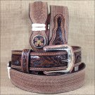 34x1 1/2" 3D BROWN MENS WESTERN FASHION FLORAL LEATHER BELT REMOVABLE BUCKLE