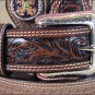 34x1 1/2" 3D BROWN MENS WESTERN FASHION FLORAL LEATHER BELT REMOVABLE BUCKLE