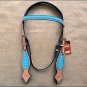 HILASON WESTERN LEATHER BRIDLE HEADSTALL BREAST COLLAR TAN TURQUOISE w/ FRINGES