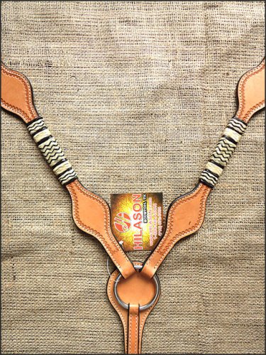 S529 HILASON WESTERN RAWHIDE BRAIDED LEATHER HORSE BREAST COLLAR TAN