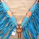 HILASON WESTERN LEATHER BREAST COLLAR TAN TURQUOISE w/ FRINGES
