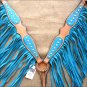 HILASON WESTERN LEATHER BREAST COLLAR TAN TURQUOISE w/ FRINGES