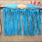 HILASON WESTERN LEATHER BREAST COLLAR TAN TURQUOISE w/ FRINGES