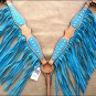 HILASON WESTERN LEATHER BREAST COLLAR TAN TURQUOISE w/ FRINGES