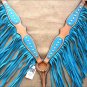 HILASON WESTERN LEATHER BREAST COLLAR TAN TURQUOISE w/ FRINGES