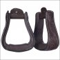 TOUGH 1 ROYAL KING LEATHER EMBOSSED HORSE STIRRUPS PAIR DARK OIL W/ 2 1/2" NECK