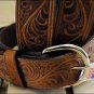 NEW BROWN SILVER CREEK CASUAL FORMAL WESTERN SCROLL TOOLED LEATHER MEN'S BELT