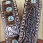 42 X 1 1/2" 3D BROWN MENS BLUE CRYSTELS WESTERN FASHION LEATHER HAIR ON BELT