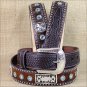 44 X 1 1/2" 3D BROWN MENS BLUE CRYSTELS WESTERN FASHION LEATHER HAIR ON BELT