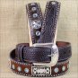 44 X 1 1/2" 3D BROWN MENS BLUE CRYSTELS WESTERN FASHION LEATHER HAIR ON BELT