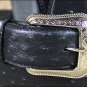 32x1 1/2" 3D BLACK MENS DRESS LEATHER BELT 3 PIECE INLAY REMOVABLE SILVER BUCKLE