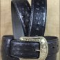 44x1 1/2" 3D BLACK MENS DRESS LEATHER BELT 3 PIECE INLAY REMOVABLE SILVER BUCKLE