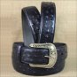 44x1 1/2" 3D BLACK MENS DRESS LEATHER BELT 3 PIECE INLAY REMOVABLE SILVER BUCKLE