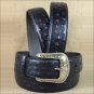 30x1 1/2" 3D BLACK MENS DRESS LEATHER BELT 3 PIECE INLAY REMOVABLE SILVER BUCKLE