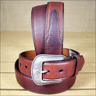 MEN'S WESTERN BASIC DARK BROWN LEATHER BELT REMOVABLE BUCKLE