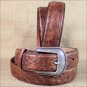 32X1 1/2" 3D BROWN MENS DRESS OSTRICH PRINT LEATHER BELT REMOVABLE SILVER BUCKLE