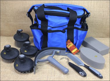 BLUE HILASON 10 PC PREMIUM HORSE GROOMING TOTE KIT  W/ PALM COMFORT TOOLS