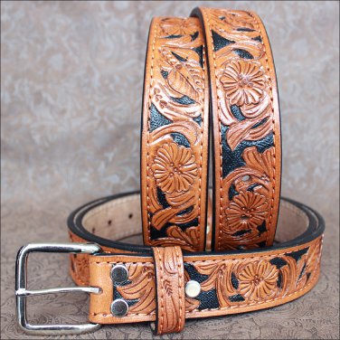 40" HILASON HAND MADE HEAVY DUTY BUFFALO HIDE LEATHER STICHED BELT