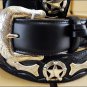 BLACK JUSTIN ODESSA WESTERN TOOLED LEATHER MEN'S BELT WITH SHOW STAR CONCHO