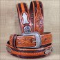 34x1 1/2" 3D NATURAL MENS WESTERN FASHION FLORAL LEATHER BELT REMOVABLE BUCKLE