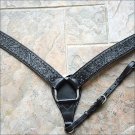 F8BK HILASON WESTERN LEATHER HORSE BREAST COLLAR BLACK HAND CARVED