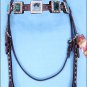 HILASON WESTERN LEATHER HORSE HEADSTALL BRIDLE BROWN BLUE BLING CONCHO