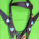 HILASON WESTERN LEATHER HORSE HEADSTALL BREAST COLLAR TURQUOISE HEART CONCHOS