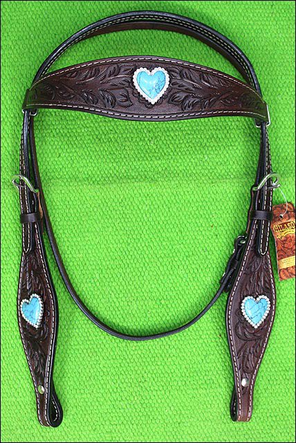 BE BAR H EQUINE Western Handtooled Leather Horse Headstall & Breast Collar Set
