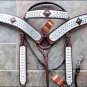HILASON WESERN LEATHER HORSE HEADSTALL BREAST COLLAR BROWN WHITE HAIR ON