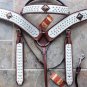 HILASON WESERN LEATHER HORSE HEADSTALL BREAST COLLAR BROWN WHITE HAIR ON
