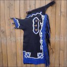 F54 HILASON BULL RIDING SMOOTH LEATHER PRO RODEO WESTERN CHAPS BLACK BLUE WHITE