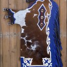 CH830-F HILASON BULL RIDING DARK HAIR ON LEATHER RODEO WESTERN CHAPS