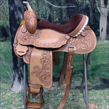 BH096-F HILASON WESTERN LEATHER BARREL RACING TRAIL PLEASURE RIDING SADDLE 15"
