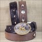 28 X 1 1/4" 3D DARK BROWN BOYS WESTERN FASHION LEATHER BELT W/ SILVER CONCHO
