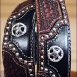 JUSTIN TEXAS ALL STAR TOOLED WESTERN LEATHER MEN'S BELT BLACK w/ STAR CONCHO