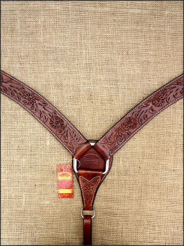 HILASON WESTERN HAND TOOL LEATHER HORSE BREAST COLLAR DARK BROWN