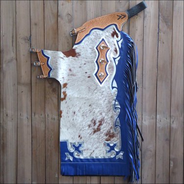 CH830V1-F HILASON BULL RIDING LIGHT NATURAL HAIR ON LEATHER RODEO CHAPS