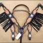 WESTERN LEATHER HORSE HEADSTALL BRIDLE BREAST COLLAR BLACK BROWN FRINGES