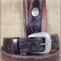 34x1 1/2" 3D DARK BROWN MEN WESTERN FASHION FLORAL LEATHER BELT REMOVABLE BUCKLE