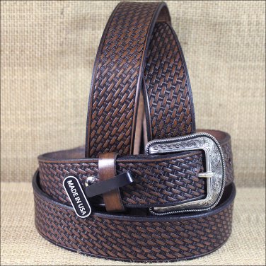 42 X 1 1/2" 3D DARK BROWN MENS WESTERN FASHION LEATHER BELT REMOVABLE BUCKLE