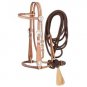 TOUGH 1 LEATHER FLORAL BROWBHEADSTALL 5/8" TWO TONE BOSAL CORD MECATE LIGHT OIL