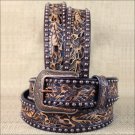44x1 1/2" 3D NATURAL FLORAL MENS WESTERN FASHION LEATHER BELT REMOVABLE BUCKLE