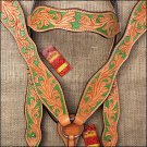 V1 HILASON WESTERN LEATHER HORSE HEADSTALL BREAST COLLAR LIGHT OIL GREEN