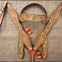 V1 HILASON WESTERN LEATHER HORSE HEADSTALL BREAST COLLAR LIGHT OIL GREEN