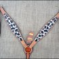 S586 HILASON WESTERN LEATHER HORSE BREAST COLLAR BLACK & WHITE GIRAFFE PRINT