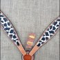 S586 HILASON WESTERN LEATHER HORSE BREAST COLLAR BLACK & WHITE GIRAFFE PRINT