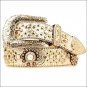 X LARGE M&F WESTERN NOCONA WHITE LEATHER FLORAL RHINESTONE CONCHO WESTERN BELT